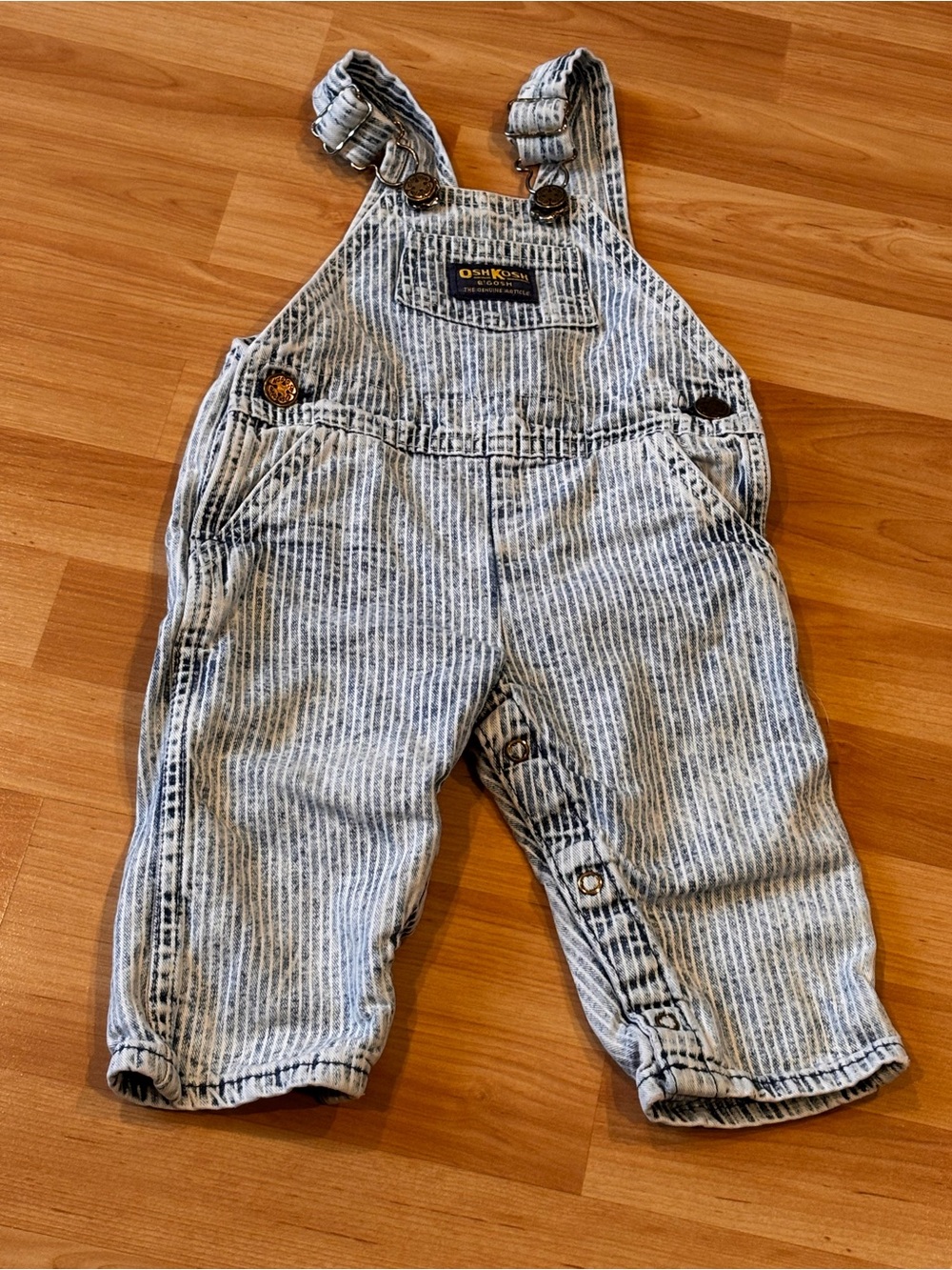 Vintage OshKosh B'gosh Made in USA Blue Striped Denim Overalls